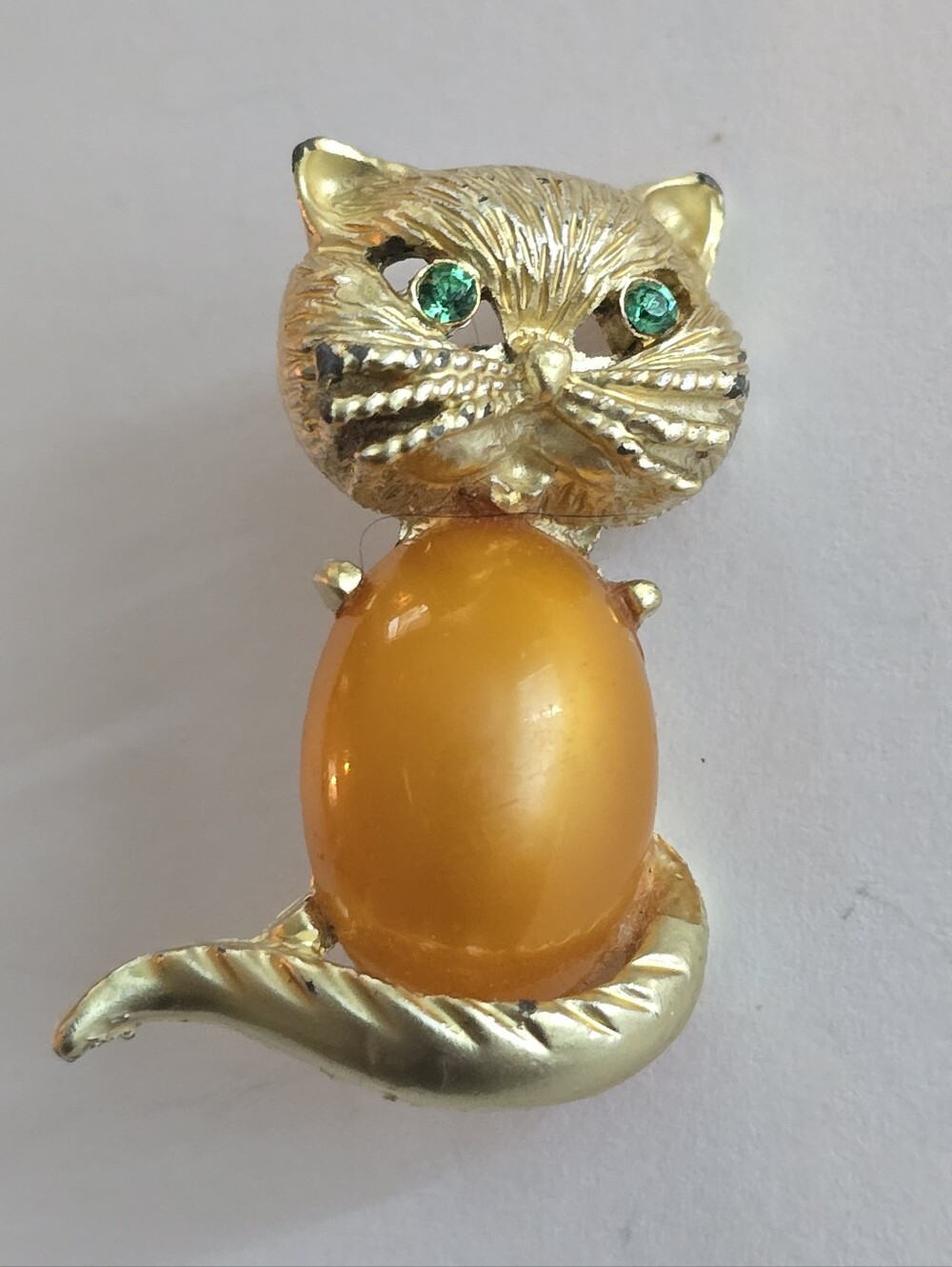 Vintage cat brooch kitty kitten jelly belly gold tone feline animal figural